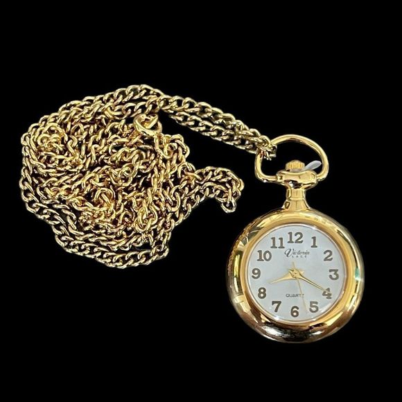 Victoria Lace Pocket Watch Pendant Necklace Japan Quartz Movement Not Running - Picture 1 of 4